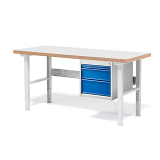 Radni stol + ladičar sa 3 ladice, 500 kg, D 1500 mm, laminat ploča