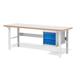 Radni stol + ladičar sa 3 ladice, 500 kg, D 2000 mm, laminat ploča