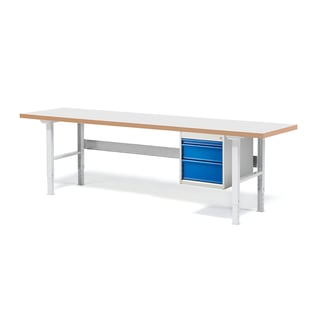 Workbench package deal SOLID, 3 drawers, 750 kg load, 2500x800 mm, laminate