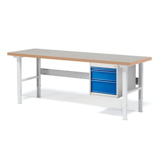 Dielenský stôl SOLID s 3 zásuvkami, nosnosť 750 kg, 2000x800 mm, vinyl
