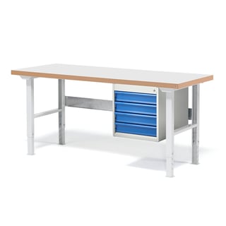 Dílenský stůl SOLID, 1500x800 mm, nosnost 750 kg, 4 zásuvky, laminát