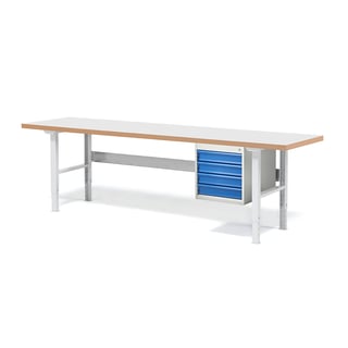 Workbench package deal SOLID, 4 drawers, 750 kg load, 2500x800 mm, laminate
