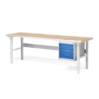 Dílenský stůl SOLID 750, 2000x800 mm, 4 zásuvky, dubový povrch