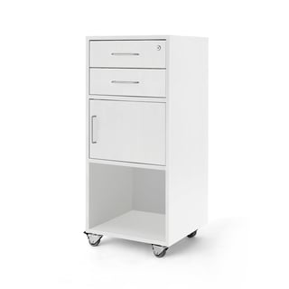 Mobile lectern with two drawers and cupboard, 460x450x1045 mm, white