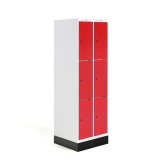 Šatní skříňka ROZ, 2 sekce, 6 boxů, se soklem, 1890x600x550 mm, červená