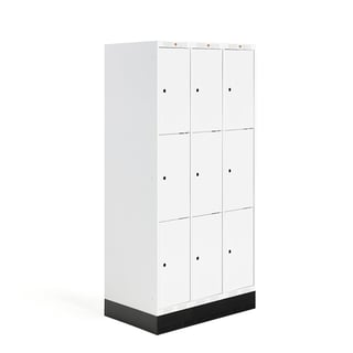 Student locker ROZ, 3 modules, 9 doors, 1890x900x550 mm, white, incl. base