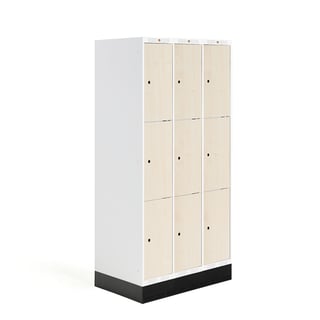 Student locker ROZ, 3 modules, 9 doors, 1890x900x550 mm, birch, incl. base