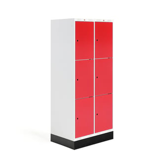 Student locker ROZ, 2 modules, 6 doors, 1890x800x550 mm, red, incl. base