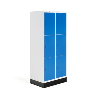 Student locker ROZ, 2 modules, 6 doors, 1890x800x550 mm, blue, incl. base