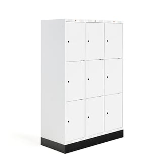 Student locker ROZ, 3 modules, 9 doors, 1890x1200x550 mm, white, incl. base