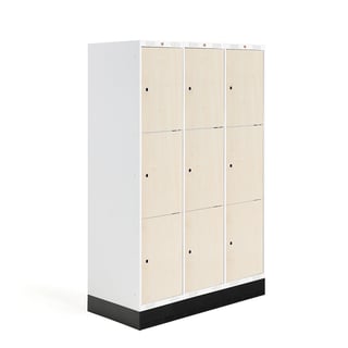 Student locker ROZ, 3 modules, 9 doors, 1890x1200x550 mm, birch, incl. base