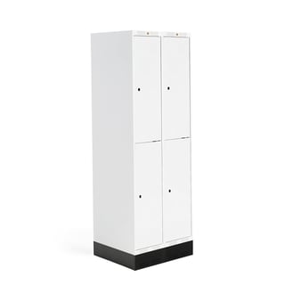 Student locker ROZ, 2 modules, 4 doors, 1890x600x550 mm, white, incl. base