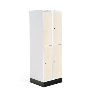 Student locker ROZ, 2 modules, 4 doors, 1890x600x550 mm, birch, incl. base