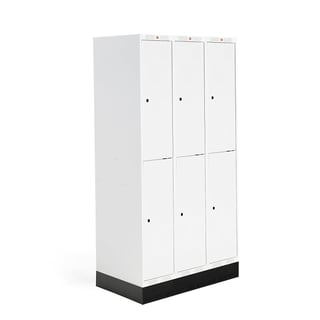 Student locker ROZ, 3 modules, 6 doors, 1890x900x550 mm, white, incl. base