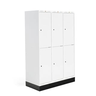 Student locker ROZ, 3 modules, 6 doors, 1890x1200x550 mm, white, incl. base