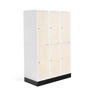 Student locker ROZ, 3 modules, 6 doors, 1890x1200x550 mm, birch, incl. base