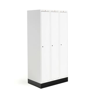 Student locker ROZ, 3 modules, 3 doors, 1890x900x550 mm, white, incl. base