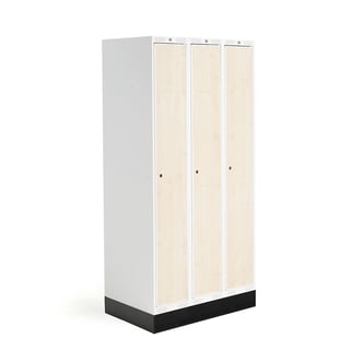 Student locker ROZ, 3 modules, 3 doors, 1890x900x550 mm, birch, incl. base