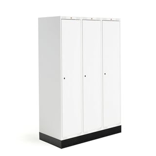 Student locker ROZ, 3 modules, 3 doors, 1890x1200x550 mm, white, incl. base