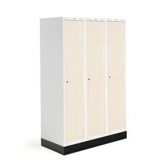 Student locker ROZ, 3 modules, 3 doors, 1890x1200x550 mm, birch, incl. base