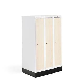 Student locker ROZ, 3 modules, 3 doors, 1510x900x550 mm, birch, incl. base