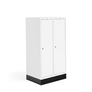 Student locker ROZ, 2 modules, 2 doors, 1510x800x550 mm, white, incl. base