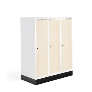 Student locker ROZ, 3 modules, 3 doors, 1510x1200x550 mm, birch, incl. base