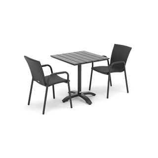Āra mēbeļu komplekts VIENNA + PIAZZA: 1 taisnstūra formas galds + 2 rotangpalmas krēsli, melni