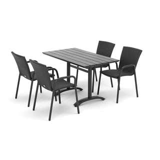 Havemøbelsæt VIENNA + PIAZZA: 1 rektangulært bord + 4 stole i rattan, sort