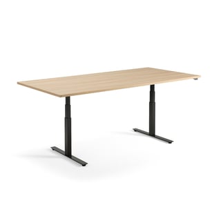 Jednací stůl MODULUS, výškově nastavitelný, 2400x1200 mm, černý rám, dub