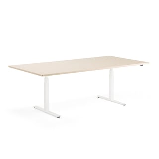 Jednací stůl MODULUS, výškově nastavitelný, 2400x1200 mm, bílý rám, bříza