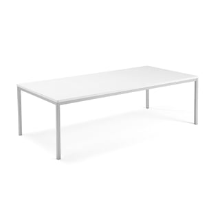 Jednací stůl QBUS, 2400x1200 mm, 4 nohy, stříbrný rám, bílá