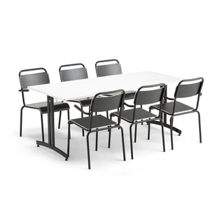 Jídelní sestava SANNA + FRISCO, stůl 1800x800 mm, bílá + 6 židlí, černá