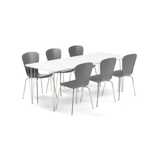 Valgomojo komplektas: Zadie stalas + 6 Milla tamsiai pilkos kėdės