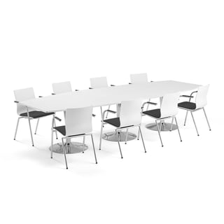Møbelgruppe FLEXUS + WHISTLER, 1 bord og 8 grå stoler