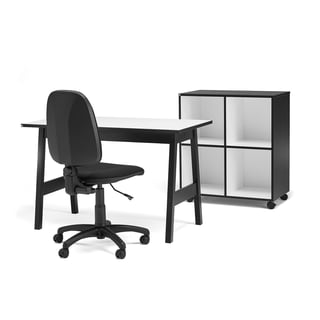 Kontormøbelsæt: Skrivebord + mobil reol Nomad + kontorstol Dover