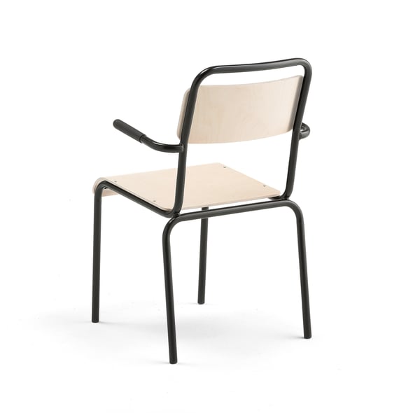 Canteen chair FRISCO, with armrests, black frame, birch HPL AJ Products