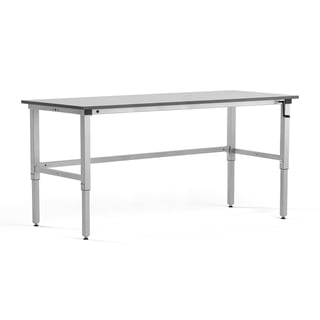 Height adjustable workbench MOTION, manual, 150 kg load, 2000x800 mm, grey