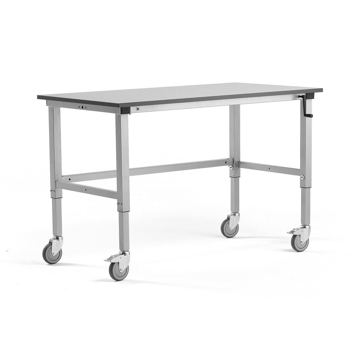 Height-adjustable mobile workbench MOTION, manual, 150 kg, 1500x800 mm 