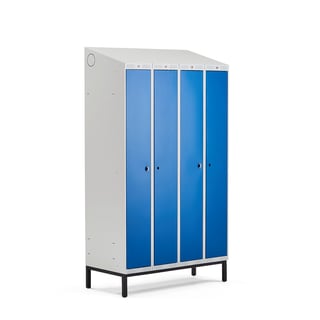 Klädskåp CLASSIC COMBO, benstativ, 2 sektioner, 4 dörrar, 2100x1200x550 mm, blå