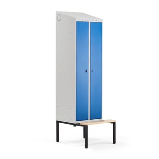 Klädskåp CLASSIC COMBO, bänkstativ, 1 sektion, 2 dörrar, 2290x600x550 mm, blå