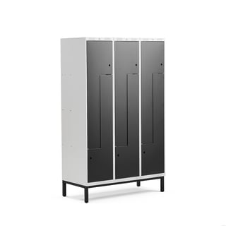 Z-locker CLASSIC, leg frame, 3 modules, 6 doors, 1940x1200x550mm, black