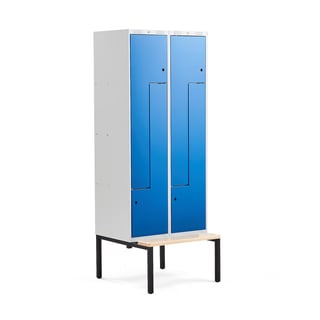 Z-locker CLASSIC, zitbank, 2 modules, 4 deuren, 2120 x 800 x 550 mm, blauw