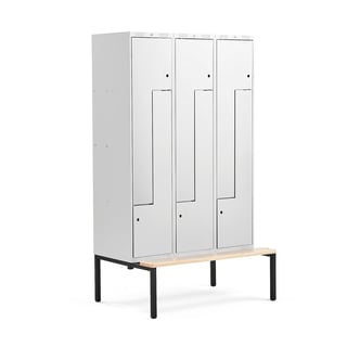 Šatní skříňka CLASSIC Z, s lavicí, 3 sekce, 6 dveří, 2120x1200x550 mm, šedé dveře