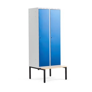 Garderobna omara CLASSIC, s klopjo, 2 sekciji, 2120x800x550 mm, modra