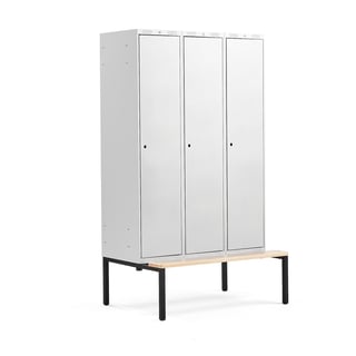 Clothes locker CLASSIC, bench seat, 3 modules, 2120x1200x550mm, grey