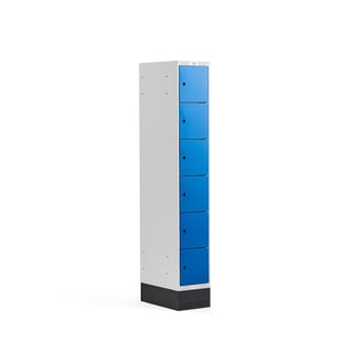 Šatňová skrinka CLASSIC, so soklom, 1 sekcia, 6 priehradiek, 1890x300x550 mm, modrá