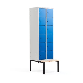 6 door locker CLASSIC, bench seat, 2 modules, 2120x600x550mm, blue