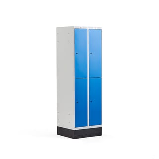 Locker 2-deurs CLASSIC, sokkel, 2 modules, 1890 x 600 x 550 mm, blauw