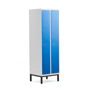 Clothes locker CLASSIC, leg frame, 2 modules, 1940x600x550mm, blue
